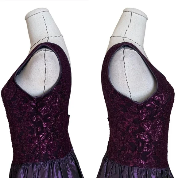 Vintage 90s Jessica McClintock Purple Lace Taffeta Gown Dress Prom Formal S M - Picture 4 of 14